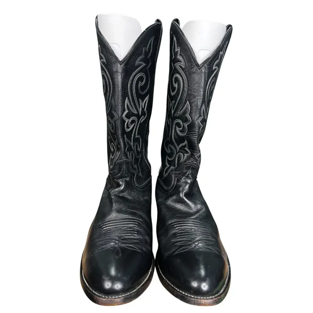 Justin Men’s Black Leather Western Cowboy Boots Size US 14 D